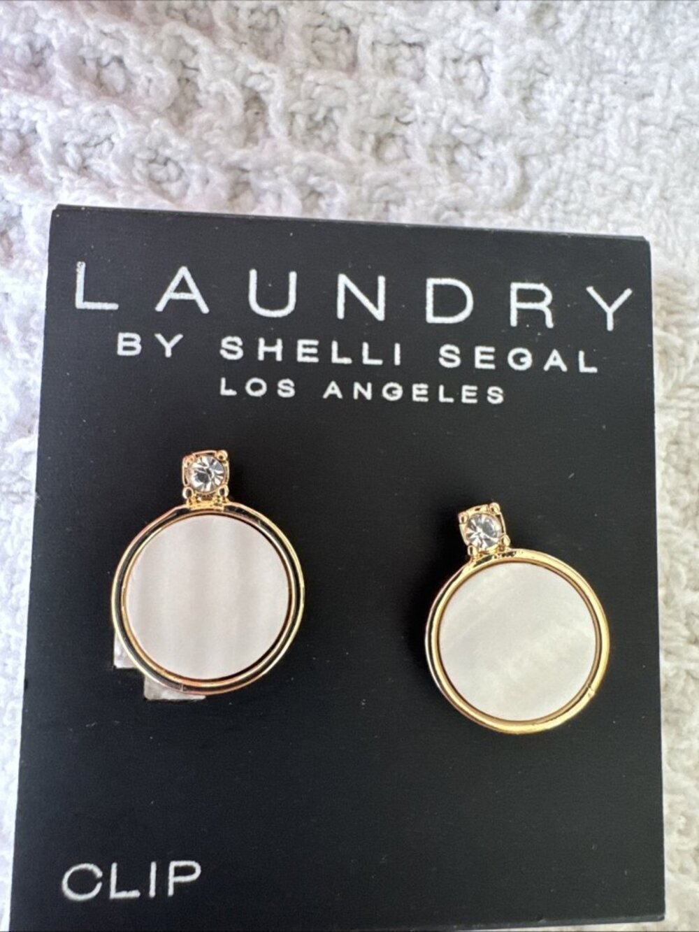 Laundry Shelli Segal Earrings Faux Opal CZ BLING Gold Tone CLIP ON NEW